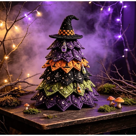 DIY Halloween Quilted Fabric Tree Kit Creative Gift for Quilters Sewers,Halloween Decorations, Relaxing Seasonal Craft Project with Illustrated Instructions