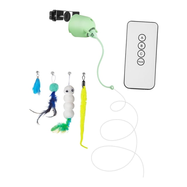 Juguete interactivo para gatos, juguete eléctrico para gatitos, automático para jugar en puerta, varita voladora con plumas para hacer ejercicio en