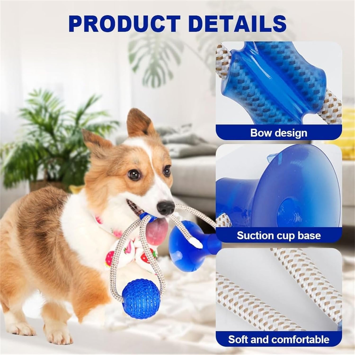 Multifunction Pet Molar Bite Toy, Interactive Dog Toys Tug of War with Suction Cup, Teeth Cleaning Chewing Interactive Puppy Pull Toy for Aggressive Chewers Dog