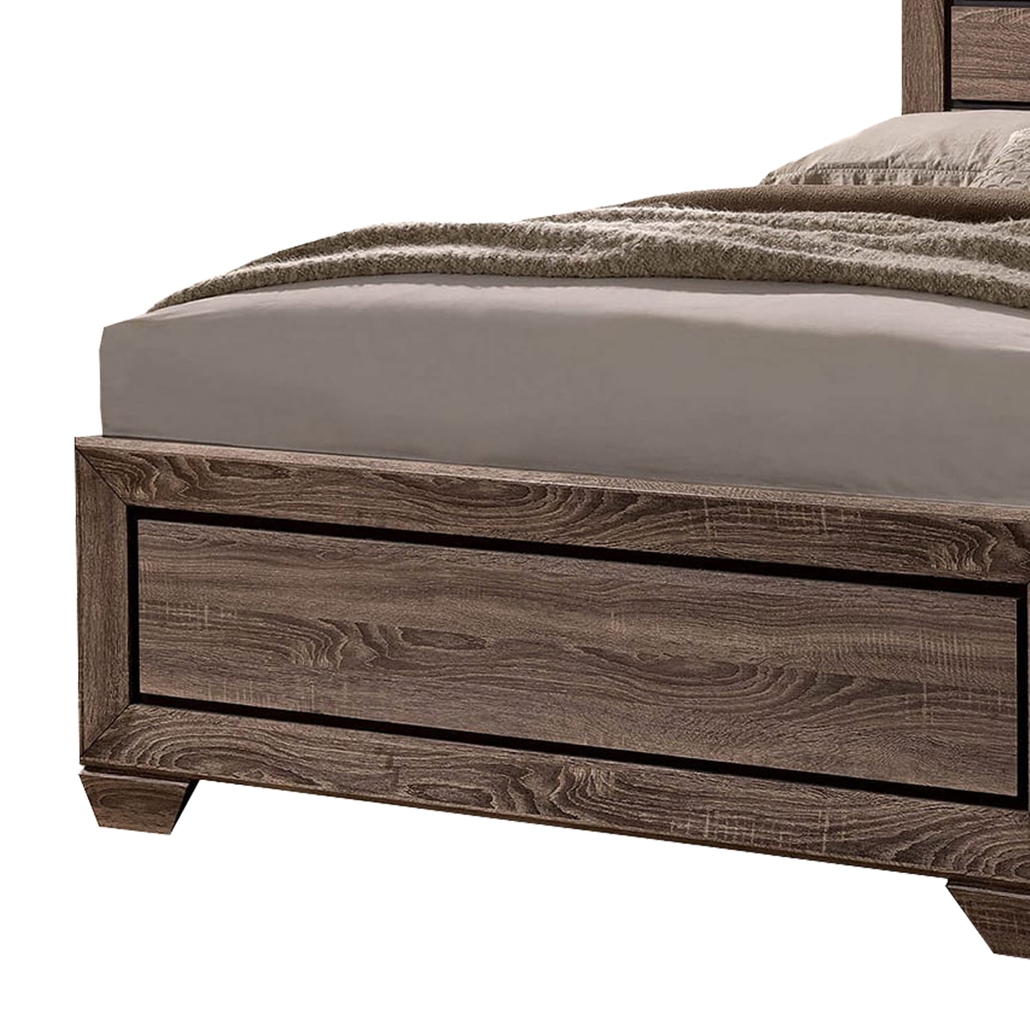 Benjara Wooden Queen Size Bed with 4 Spacious Side Rail Drawers, Dark Brown