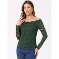 thumbnail image 4 of DARING DIVA Women's Sheer Long Sleeves Off Shoulder Floral Lace Tops S Green, 4 of 6