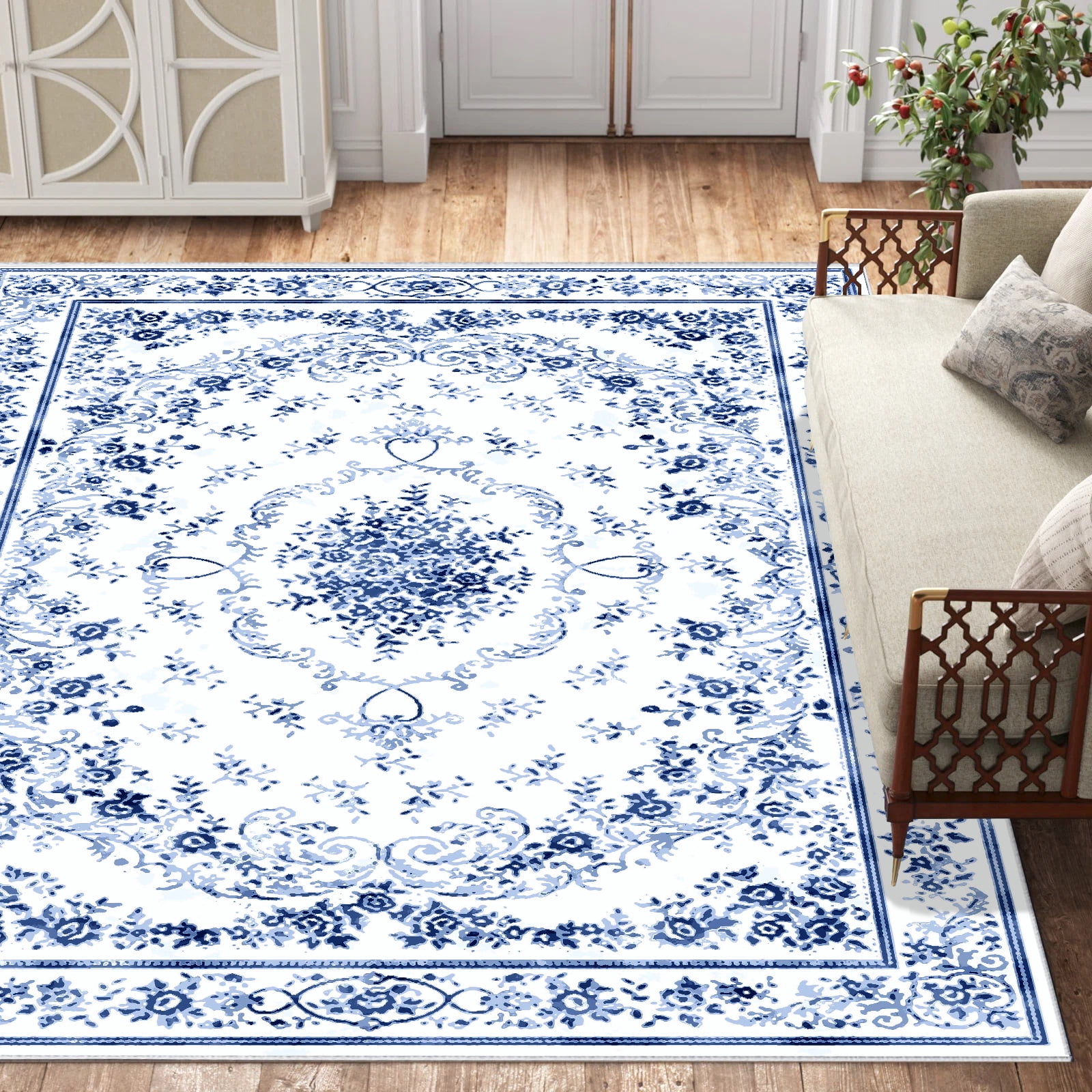 Artnice Floral Large Area Rugs for Living Room 8x10, Machine Washable Area Rugs Non Slip, Boho Vintage Indoor Carpet Mats for Home Decor