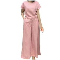 Fashion 2 Piece Outfits for Women Round Neck Short Sleeve Top, Widened Leg Pants, Long Pants Set