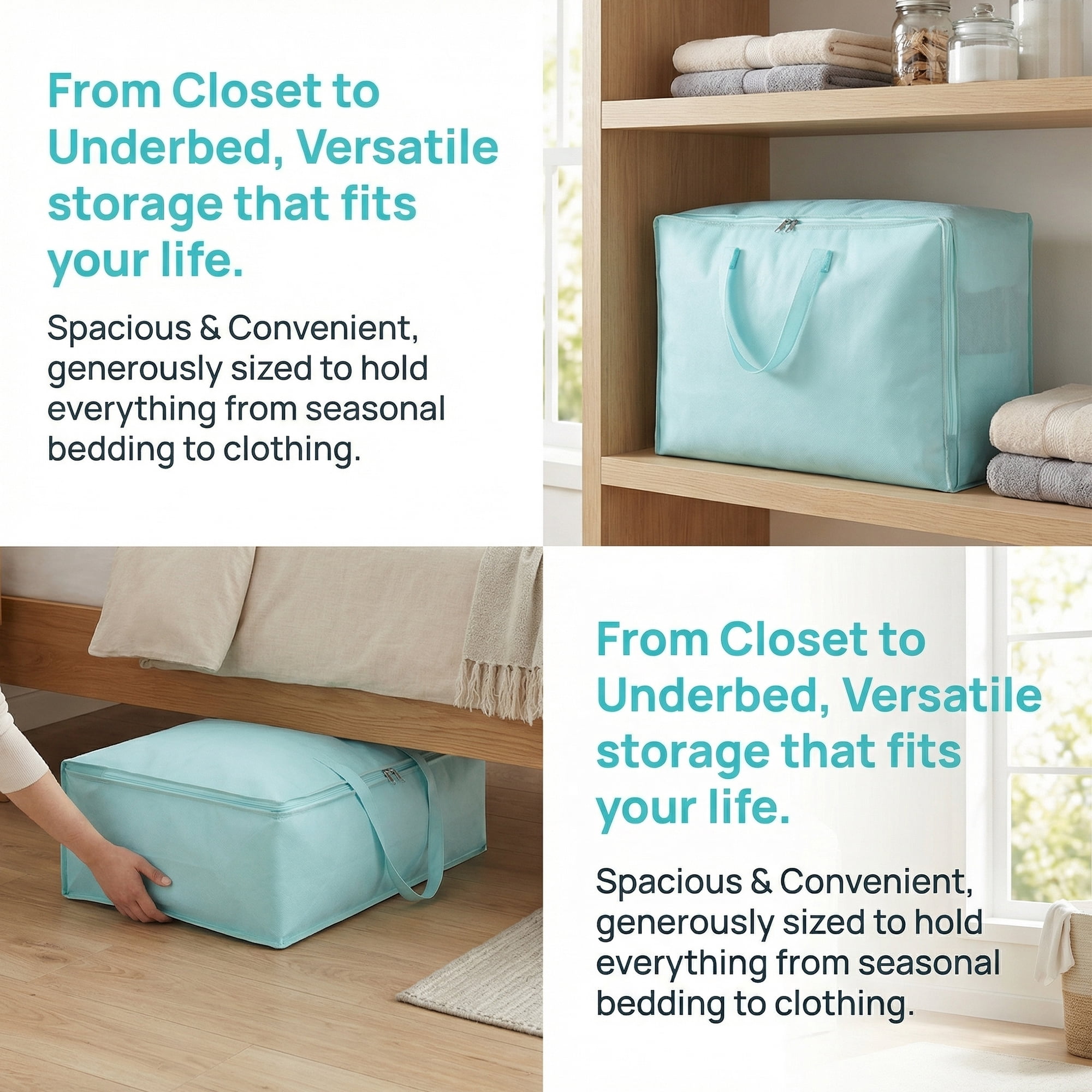 Unique Bargains Clothing Storage Bag Organize Bedroom and Closet Blue 24.8"x16.9"x8.3"