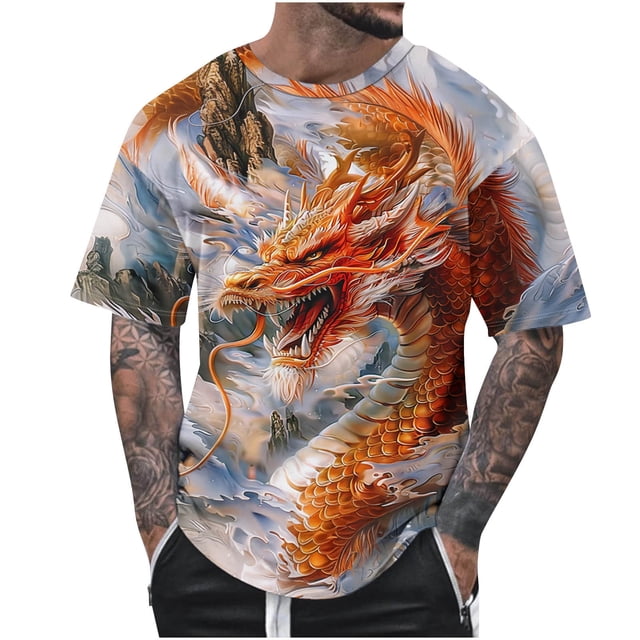 Camisetas de Cuello de la Tripulación de los Hombres de Verano Redondo Cuello Impreso Camiseta, Top Atlético de Secado Rápido Casual para los Hombres