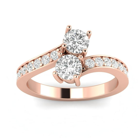 1.00ctw Diamond Two Stone Ring in 10k Rose Gold (G-H, I2-I3, 1.00ctw)