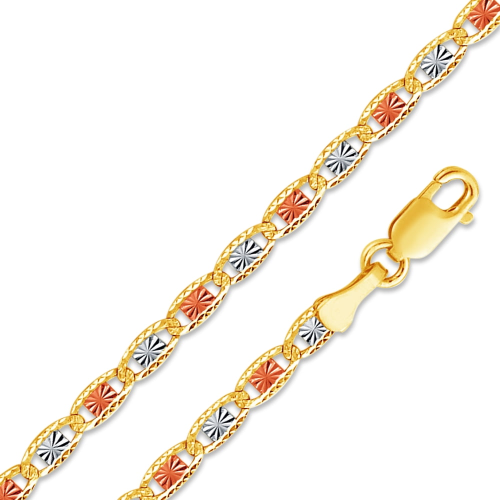 14k Tri-Color Gold Solid 2.5mm Rope Chain Necklace With Lobster Claw Clasp