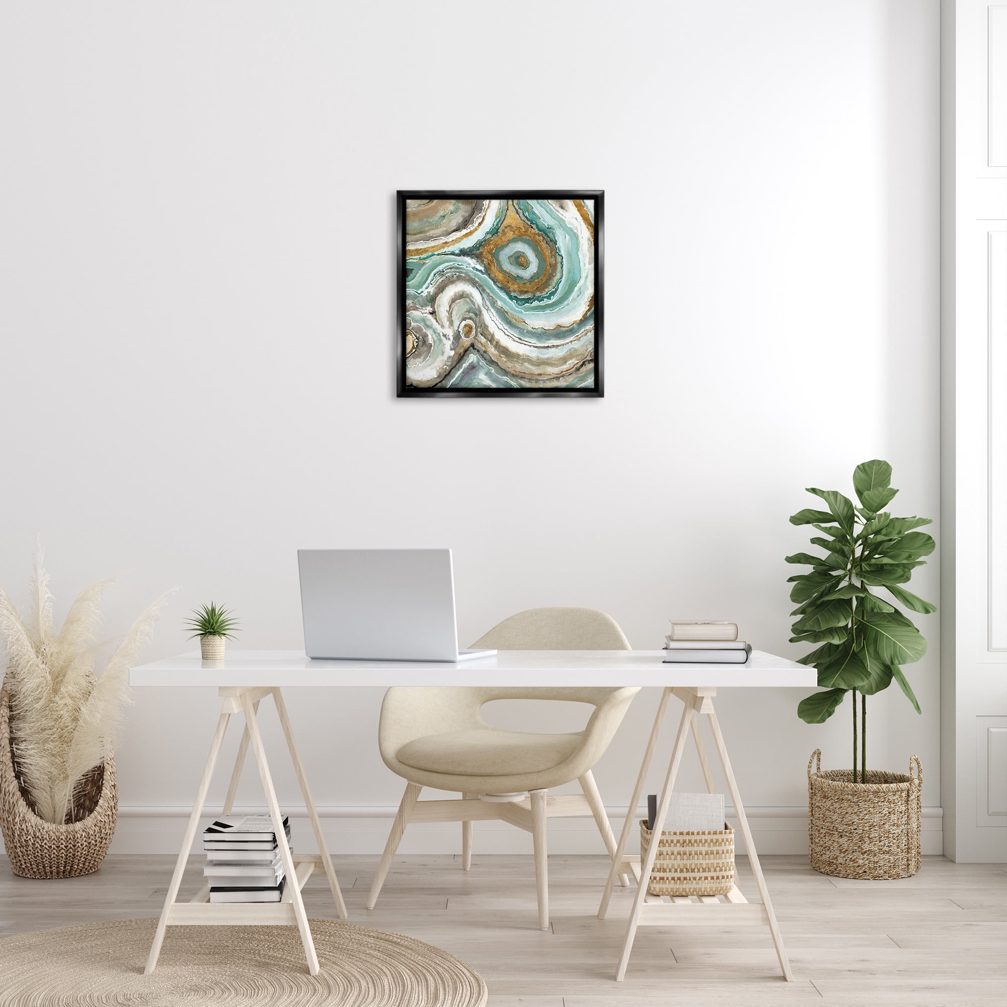 Stupell Industries Swirled Agate Pattern Abstract Painting Black Floater Framed Canvas Art Print Wall Art, 25 x 25