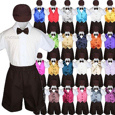 

Baby Boys Toddler Formal Vest Shorts Suit Color Vest 5pc Brown Bow Tie Set S-4T