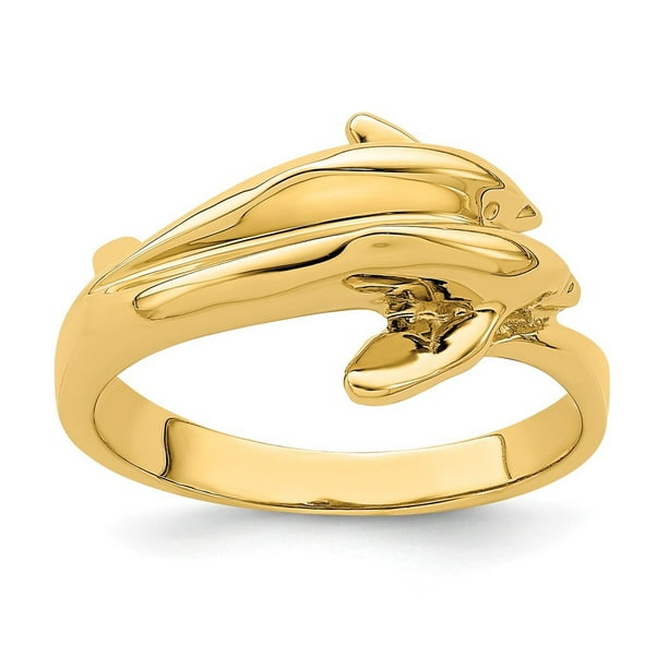 JewelryWeb - 14k Gold Double Dolphin Ring High Polish Size 7 Jewelry ...