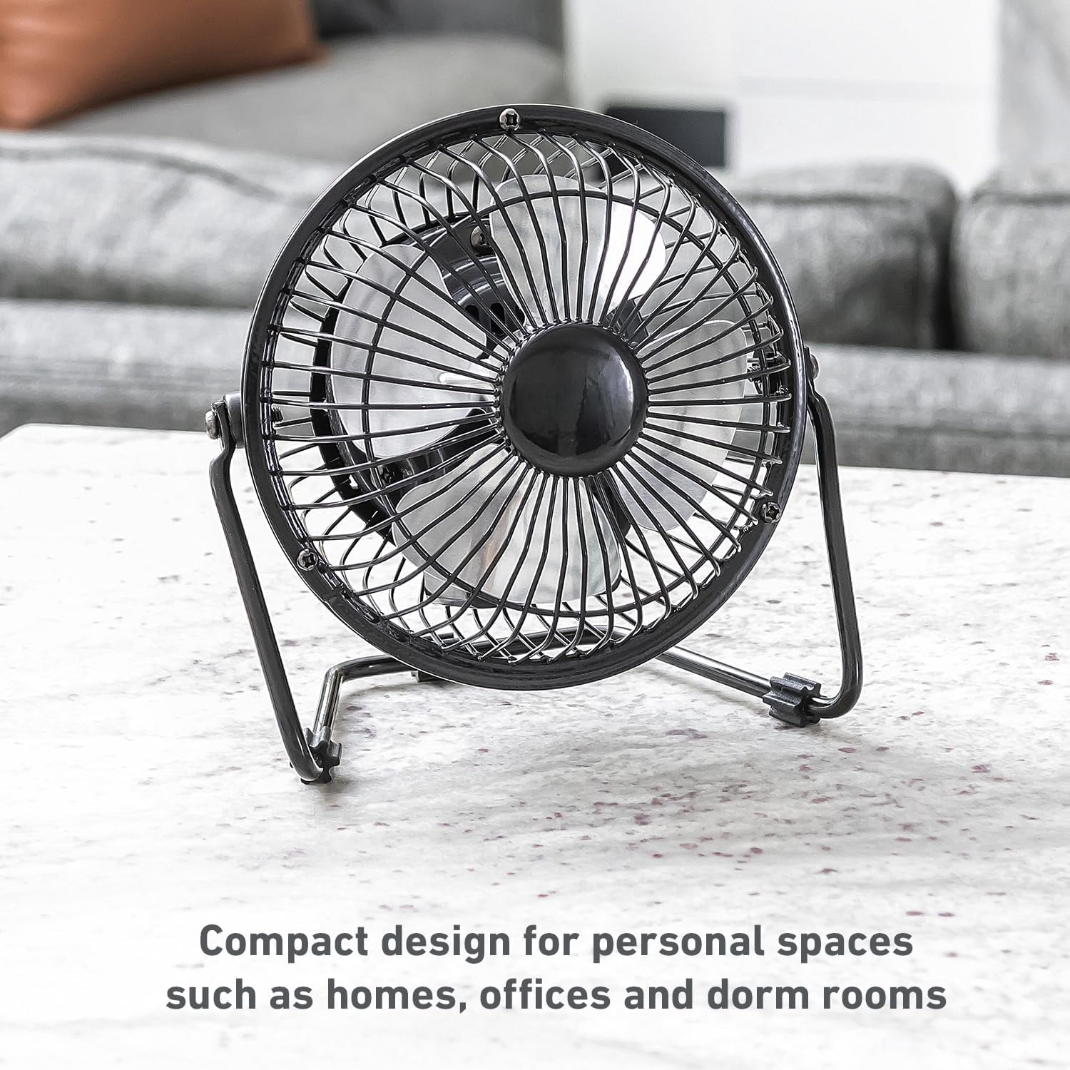 4" Mini High-Velocity Personal Desk Fan, 4 Blades, Adjustable 360° Head Tilt, Durable Metal Construction, Single Speed, Ideal for Home, Dorm Rooms, Bedrooms, or Offices, Black