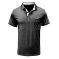 thumbnail image 3 of FhsagQ Men's Shirts Mens Shirts Tops Large Comfortsoft Male Summer and Spring Solid Color Lapel Short Sleeve Button Neck Striped Oversized Shirt Top Dark Gray L, 3 of 4