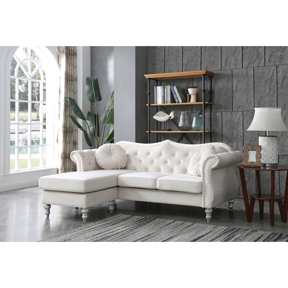 Glory Furniture Hollywood Sofa Chaise in Ivory Color