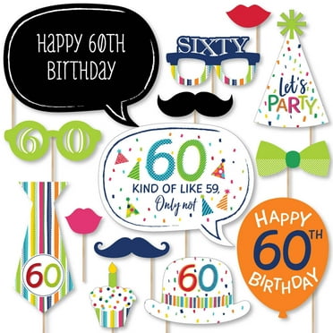 Big Dot of Happiness 60th Birthday - Cheerful Happy Birthday - Colorful Sixtieth Birthday Party Photo Booth Props Kit - 20 Count