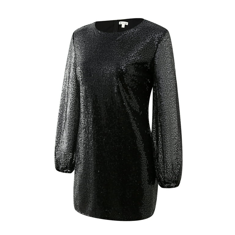 black sequin shift dress long sleeve Demure Long Sleeve Open Back Dress Sequin Black