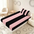 thumbnail image 5 of Manfei Geometric Stripe Twin Sheets, Pink Black Minimalist Bedding, Pink Reversible 3-Piece1 Flat Sheet + 1 Fitted Sheet + 1 Pillowcase, 5 of 6