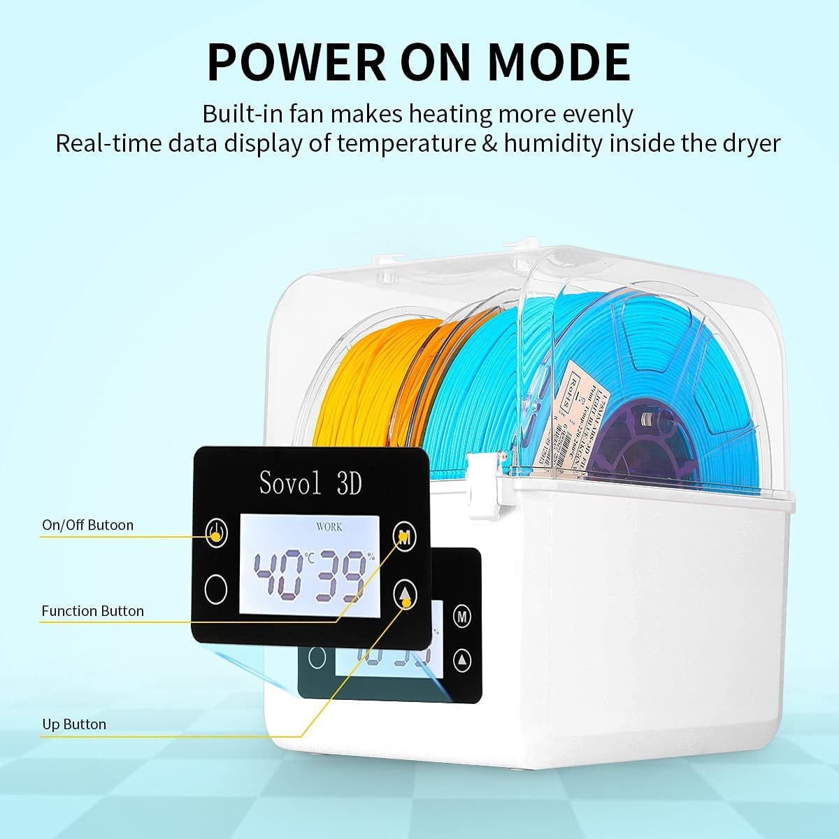 SOVOL 3D SH01 Filament Dryer for 1.75mm & 2.85mm Filament 3D Printer Filaments with Desiccants