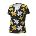 thumbnail image 3 of Wukai Lilies Flowers Casual V-Neck Graphic Tees for Women: Lightweight and Breathable Summer Tops with Stylish Design-Medium, 3 of 8