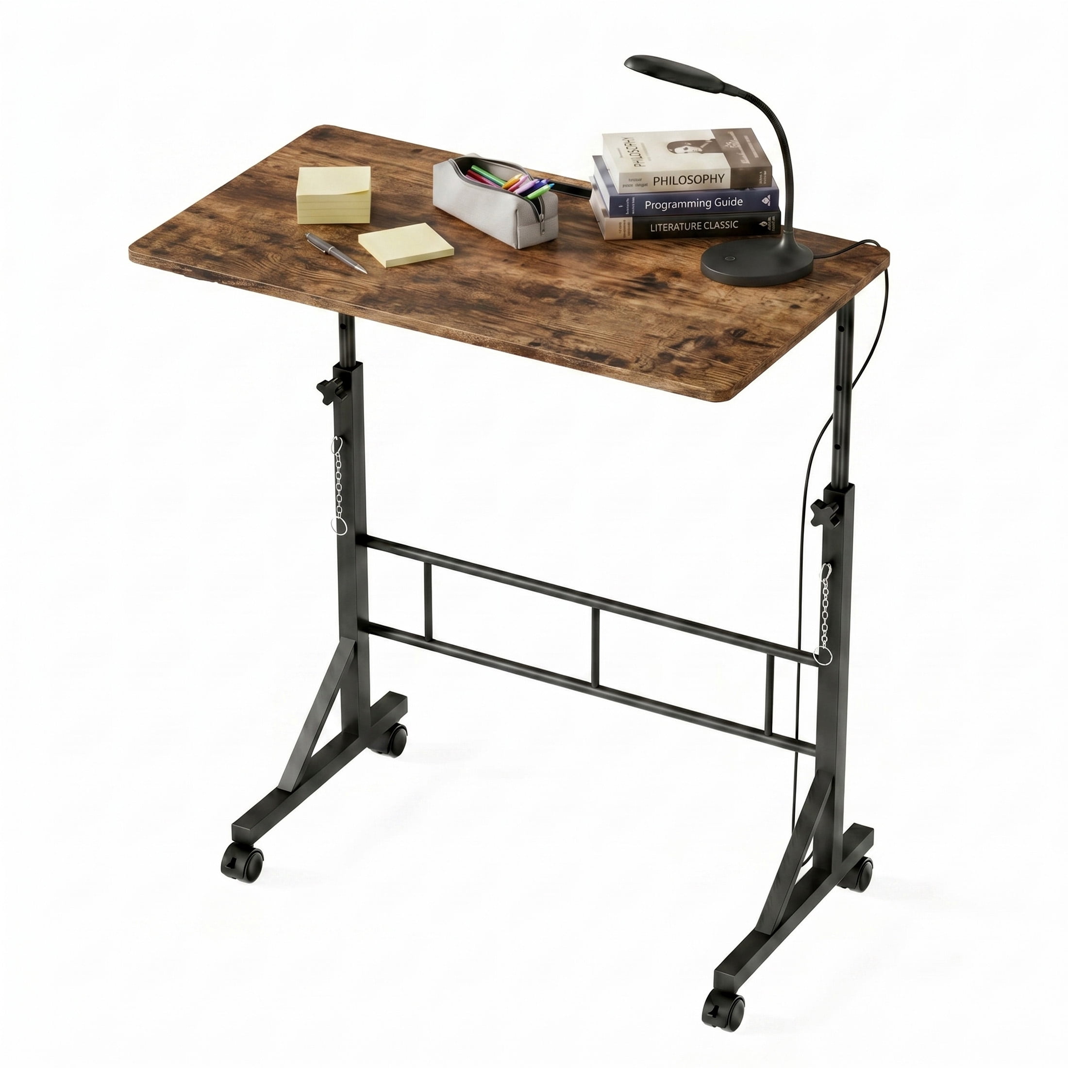 CONCETTA Adjustable Height Mobile Standing Desk with Wheels, 16"x31.5" Small Rolling Computer Desk for Home Office, Rust