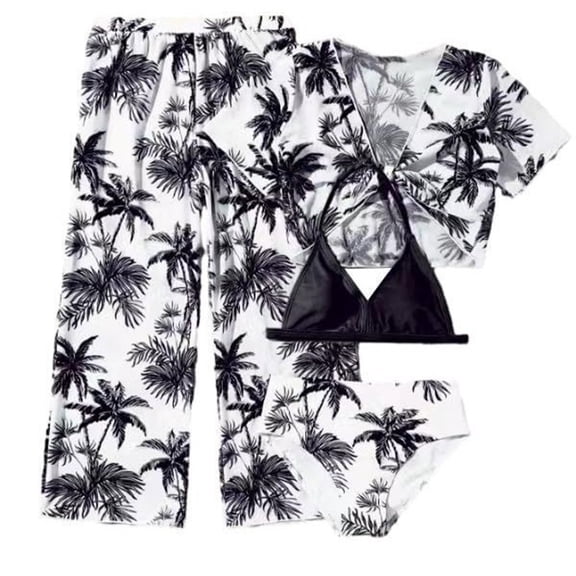 Girls' 4 Piece Set Floral Print Bikini Swimsuit with Drawstring Beach Skirt Cute Ruched Bathing Suit