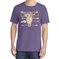 thumbnail image 2 of Wild Bobby,Trippy Long Horn Cow Skull, Streetwear, Garment-Dyed Washed Look Short Sleeve T-Shirt, Purple, X-Large, 2 of 3
