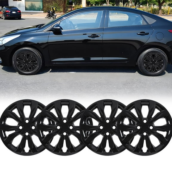 4PCS/Set 15 inch Hubcaps Compatible with 2018-2022 Hyundai Accent Sedan,Steel Wheel Compatible with 2018-2023 Kia Rio Sedan & Kia Rio5,Bolt-on Car Truck SUV Hub Cap,Black Lacquer