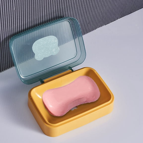 Nkmbld Soap Dish Holder with Lid, Leakproof Travel Soap Box with Drainage Tray for Camping, Gym, Bathroom,Kitchen,Dormitory,Hotel, Yellow