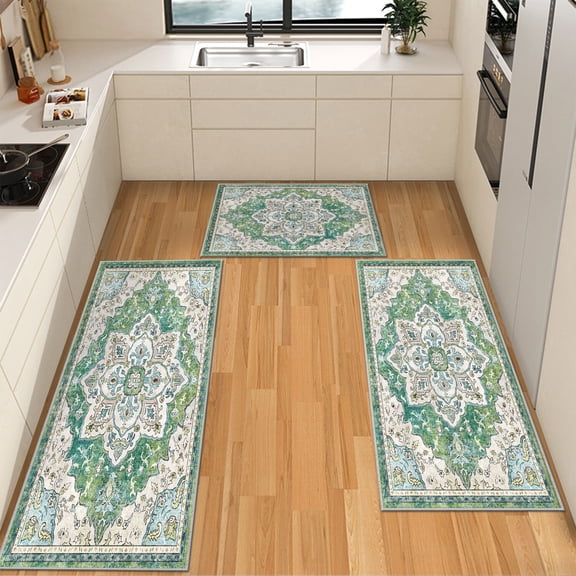 IsecretJoy Non Slip Kitchen Rugs Sets of 3, Washable Kitchen Mats for Floor Waterproof & Stain Resistant Runner Rug for Kitchen, Laundry Room, Hallway
