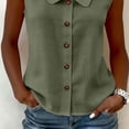 thumbnail image 5 of Olyvenn 2026 Summer Fashion Women's Collared Sleeveless Button Down Solid Color Linen Blouse Casual Loose Fit Tops Green XXXL, 5 of 7