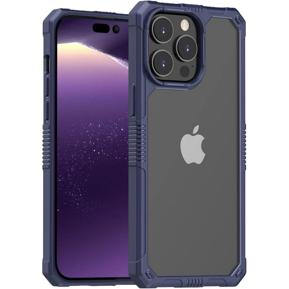 IPhone 14 Pro Max Shockproof Clear Back Case, Soft TPU Bumper HD Hard Acrylic Back 4 Corners Protection Raised Edges Protect Camera and Screen for Apple iPhone 14 Pro Max 6.7'' 2022 (Blue)