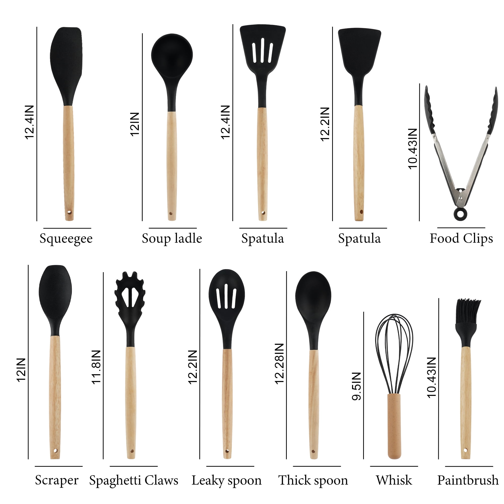 19pcs Cooking Utensils Set, Kitchen Set Utensils Set with 11 Pieces Spatula Cooking Utensils,Heat Resistant Silicone Utensils 5 Piece Sharp Knife Set 1 Scissors and 1 Utensil Cutting Board Black