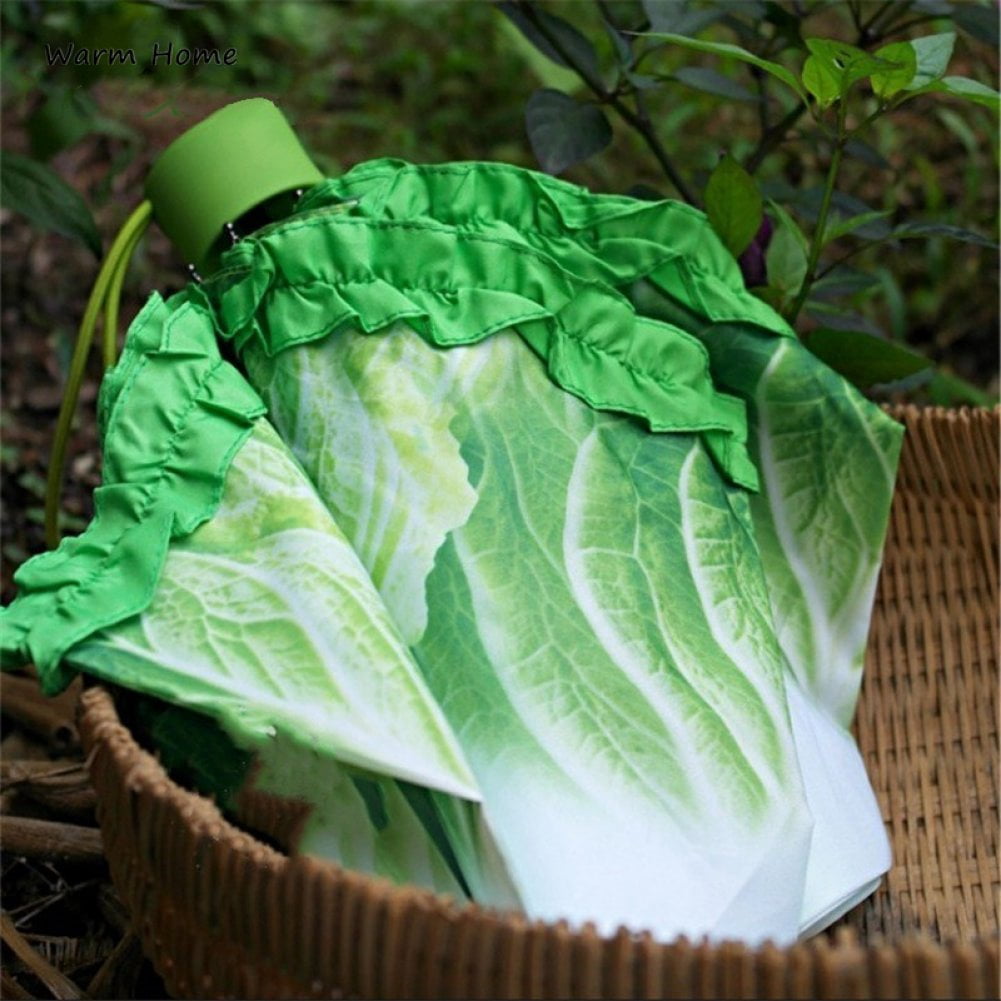 Hzzsbu Funny Vegetable Umbrella Portable Cabbage Pattern Umbrella Folding Lettuce Pattern Umbrellas Windproof Anti UV Umbrella for Travel