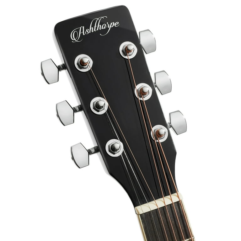 Ashthorpe Full Size Cutaway Thin Line Acoustic-Electric Guitar Package,  Premium Tonewoods, Black 