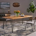thumbnail image 1 of Christopher Knight Home Kama Patio Dining, Rectangular, 72", Acacia Wood Table Top, Rustic Iron Hairpin Legs, Teak Finish, Metal, 1 of 1