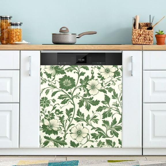 Yayeee Magnetic Dishwasher Cover for The Front Decoration Home Kitchen Machine Sticker Protector, Green Floral