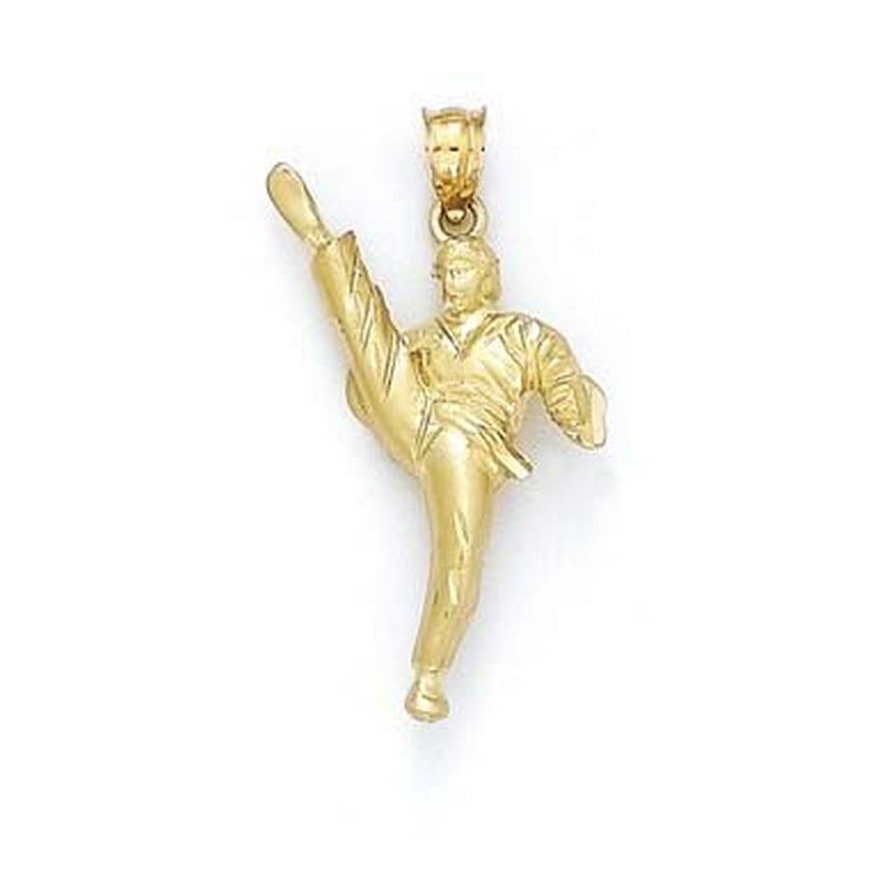 Jewelry 14k Yellow Gold Large High Kick Karate Pendant 3.2 Grams