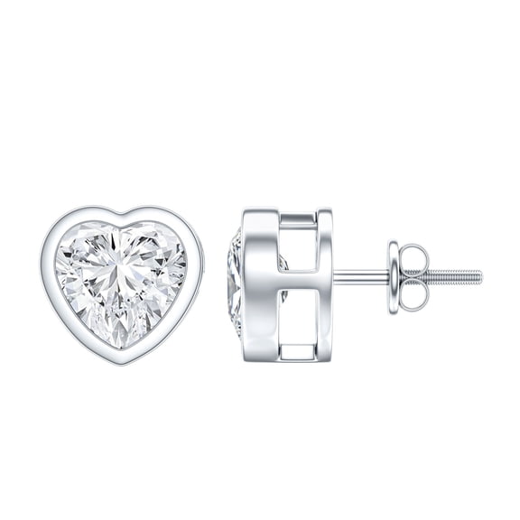 Rosec Jewels Certified Moissanite Heart Stud Earrings for Women - 7 mm - D-VS1 Quality - 3 Carat - Ready to Gift with Jewelry Box, 925 Sterling Silver