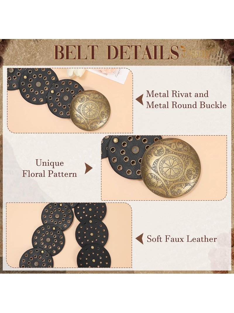 Western Belts for Women Wide Hollow Disc Leather Belt 