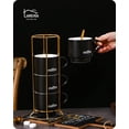 thumbnail image 3 of Lareina Porcelain Stackable Coffee Mug Set With Stand Rack and Spoons, 15 Ounce Cappuccino Cup Set of 4 for Specialty Coffee Drinks and Tea - Black, 3 of 5
