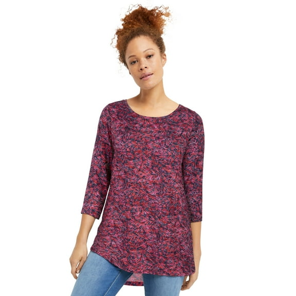 Ellos Women's Three-Quarter Sleeve Curved Hem Tunic