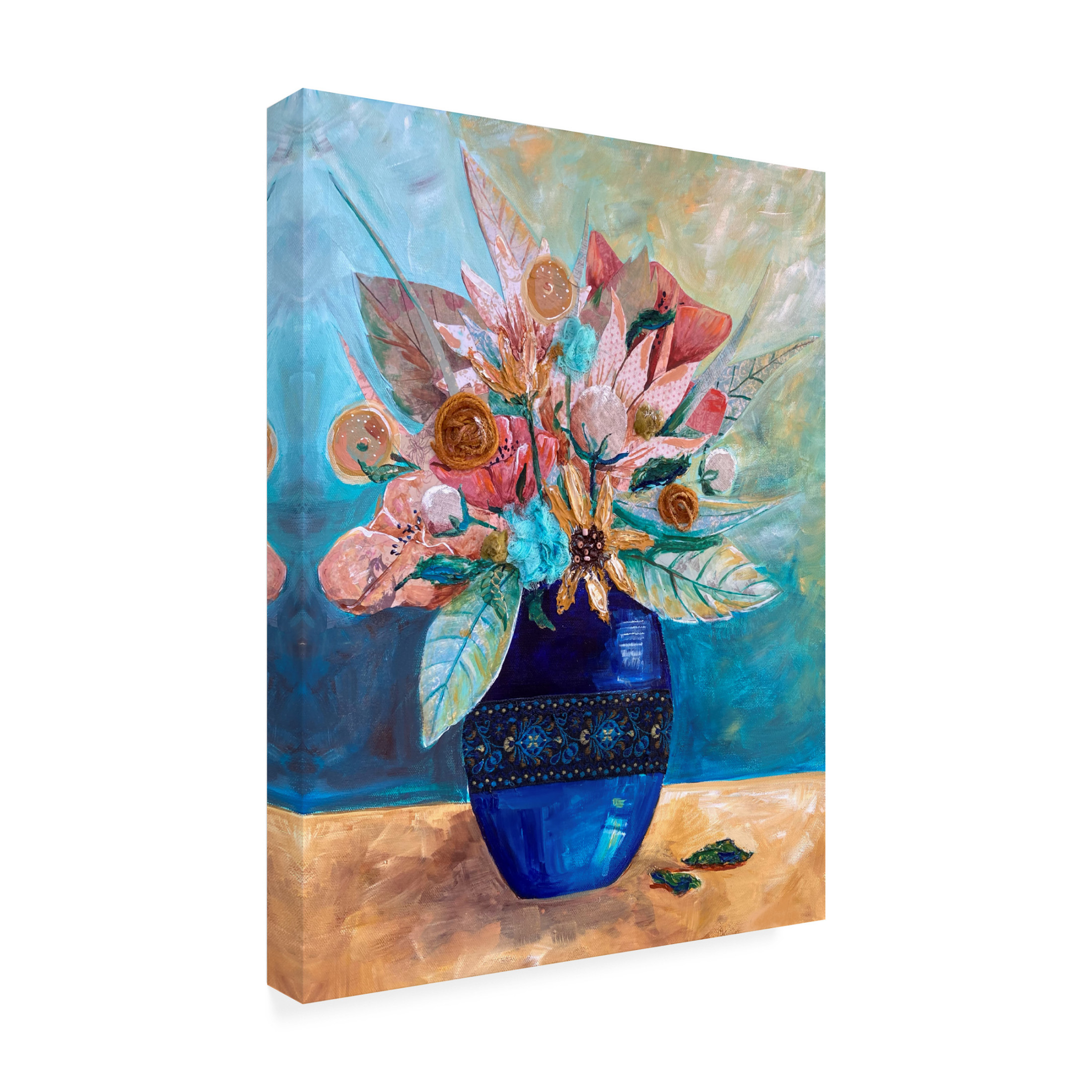 Canvas Wall Art - Christine Rotolo 'Mixed Media Flower Vase' Wall Art for Living Room, Bedroom, or Office Décor by Trademark Fine Art - 35 x 47 Inches
