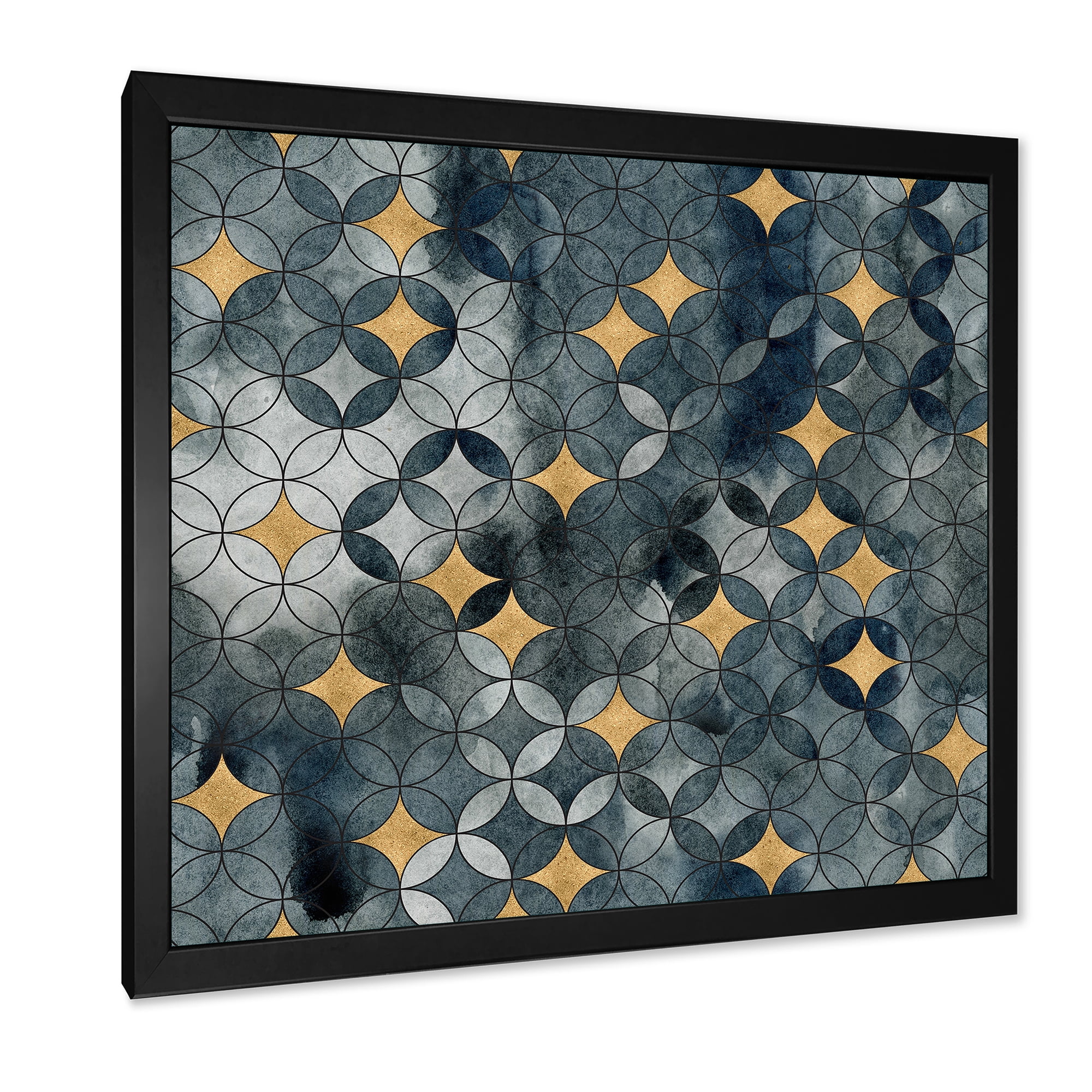 Designart 'Geometry Golden Stars With Intersecting Circles' Modern Framed Art Print