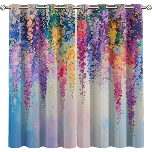 Watercolor Floral Window Drapes, Vines Plants Bedroom Blackout Curtains, Colorful Window Curtains, Thermal Insulated Grommet Window Treatments 52"W x 84"L (Pack of 2)