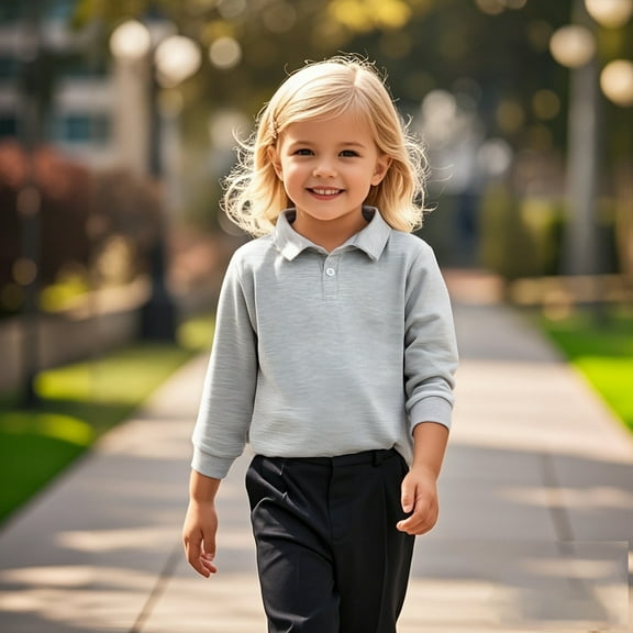 Polo Shirts for Boys Long Sleeve Grey Button up Shirt Boys School Uniform Shirts Casual Collared Shirt Kids Boys 5-6 Years Clothes