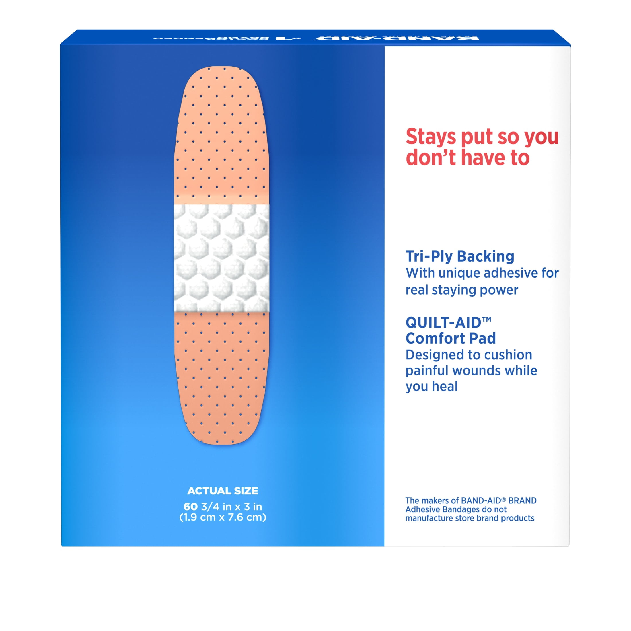 Band-Aid Brand Tru-Stay Plastic Adhesive Bandages, All One Size, 60 Count