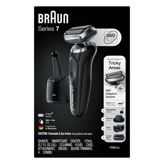Braun Series 7 7085cc Flex Rechargeable Wet & Dry Men's Electric Shaver with Clean & Charge Station, Stubble & Beard Trimmer