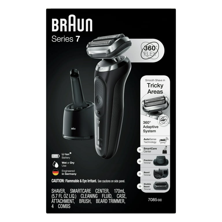  Braun Electric Razor for Men, Waterproof Foil Shaver, Series 7  7075cc, Wet & Dry Shave, With Beard Trimmer, Rechargeable, Clean & Charge  SmartCare Center and Travel Case Included, Black