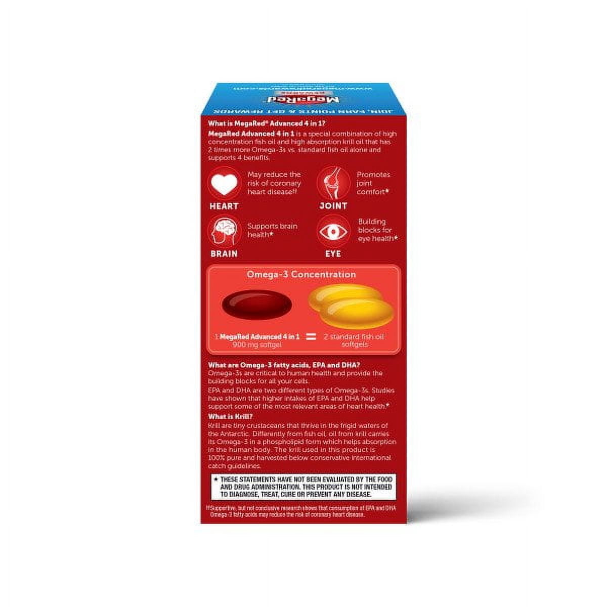 Omega-3 Fish And Krill Oil Supplement 900mg - MegaRed Advanced 4in1, 40 softgels, 2x More Omega-3, Heart, Joint, Brain and Eye Supplement