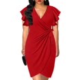 thumbnail image 2 of Robe Élégante Grande Taille pour Femmes Manches à Volants Col Cache-Cœur Légèrement Extensible Robe Portefeuille, 2 of 7