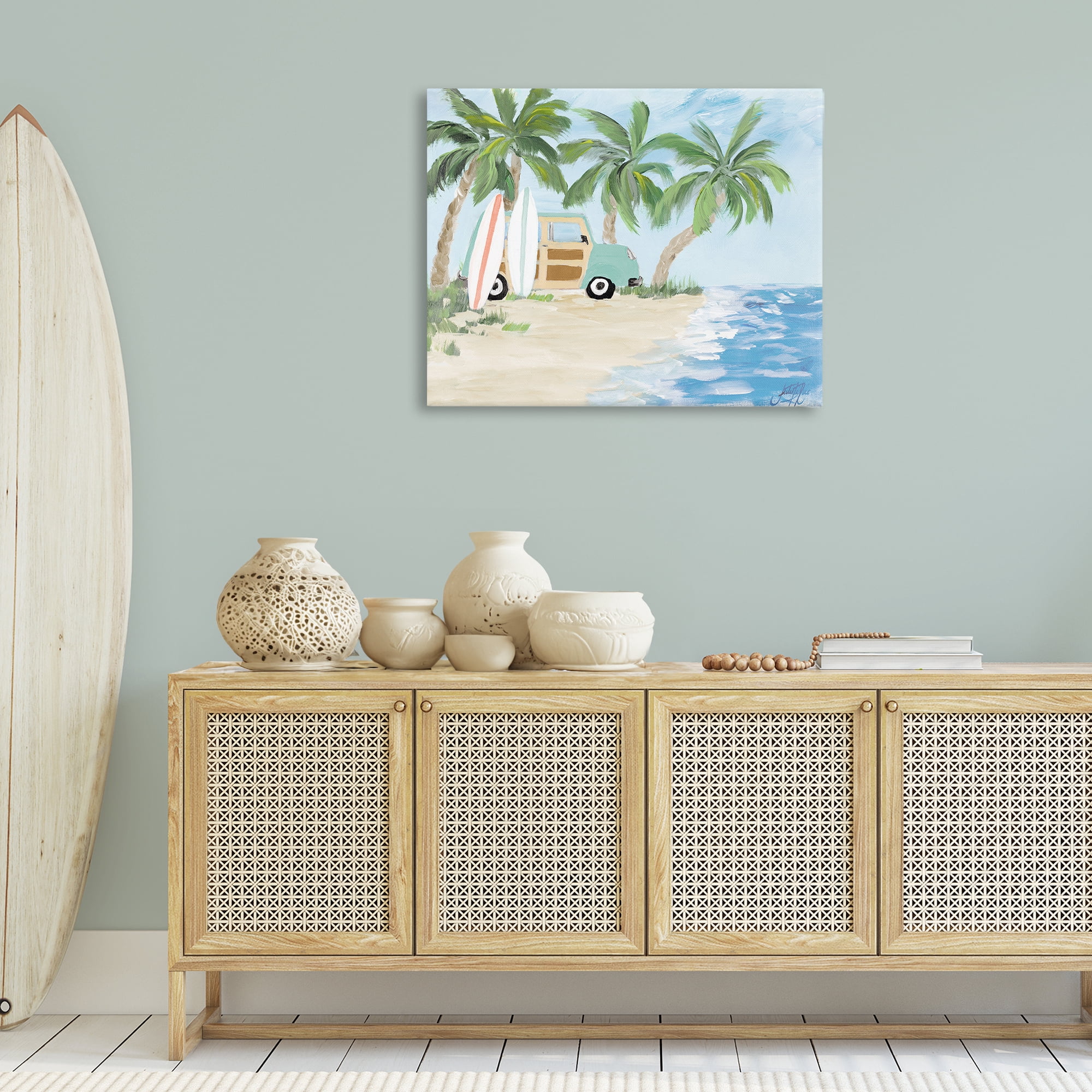 Stupell Industries Tropical Vacation Surfboards Landscape Painting Gallery Wrapped Canvas Art Print Wall Art, 40 x 30